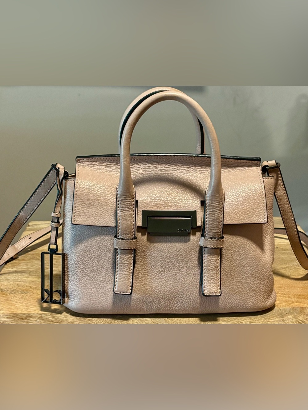 Calvin Klein Kelsey Blush Taupe Leather Satchel Handbag